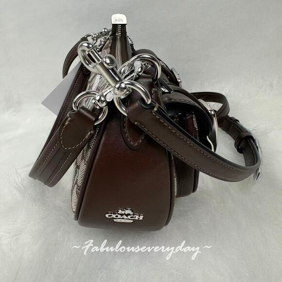 COACH Ashton Bag In Signature Jacquard Shoulder/Crossbody CBJ00 Silver/Oak/Maple - Picture 8 of 12